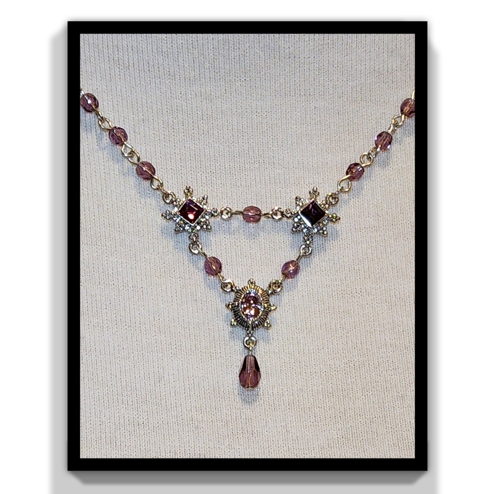 Silver Pearl-Drop Rhinestone Necklace - Picture 5 of 14